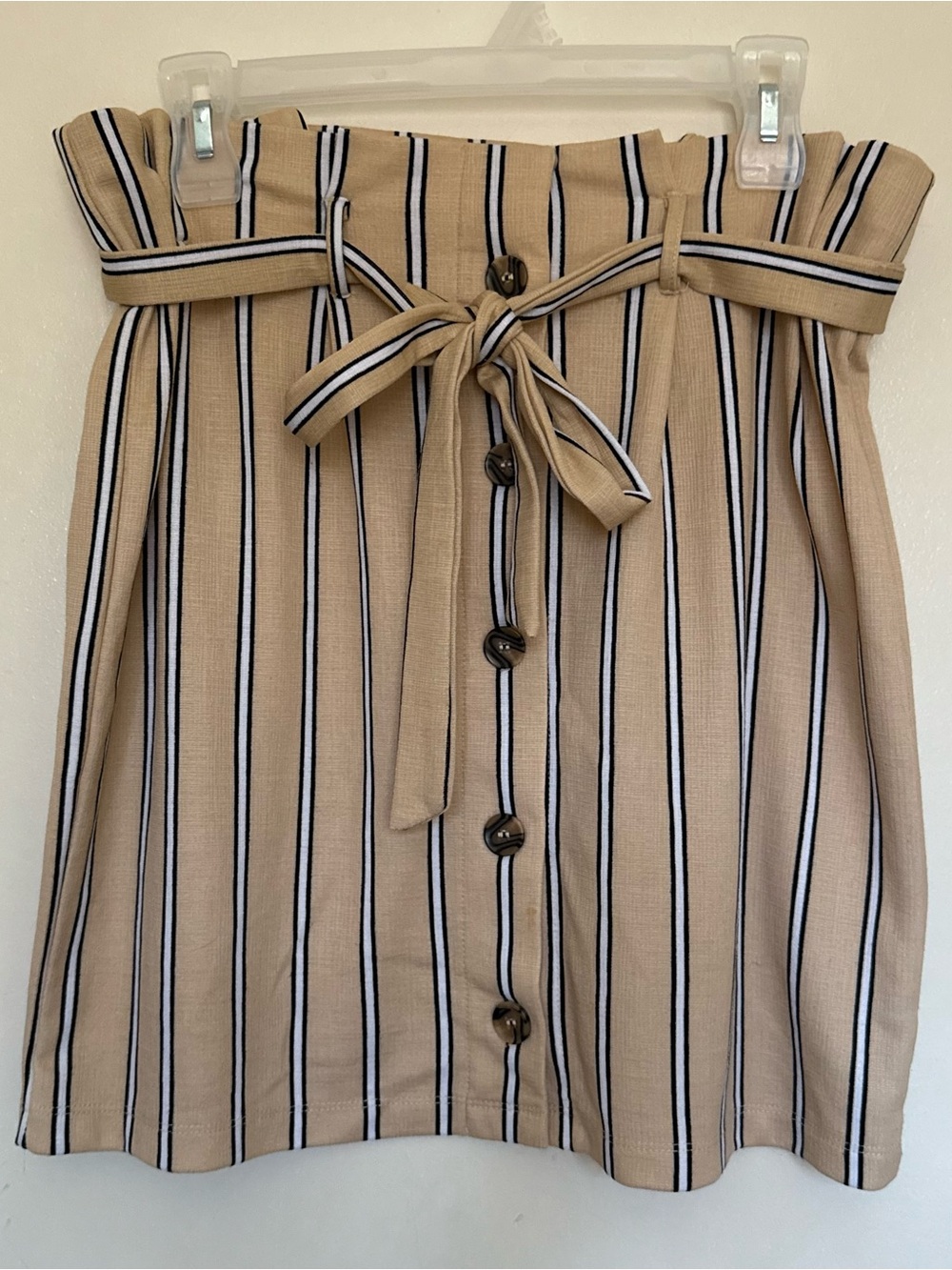 2 for $10 Striped Paperbag Waist Tan Skirt with Tie